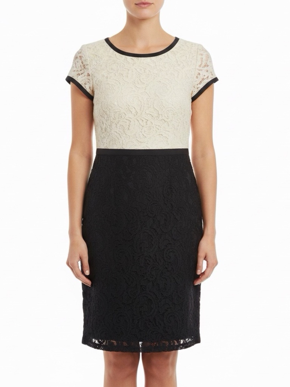 NWT Ann Taylor Elegant Two-Tone Black and Cream Lace Dress